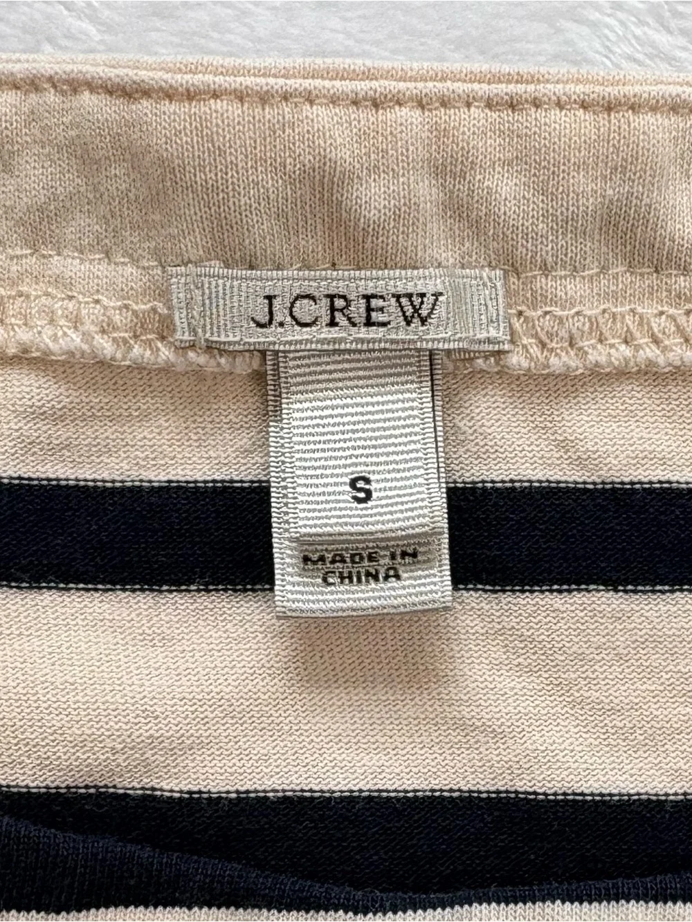 J.CREW Embroidered Breton Stripe Boatneck Top Navy Cotton 3/4 Sleeve Small